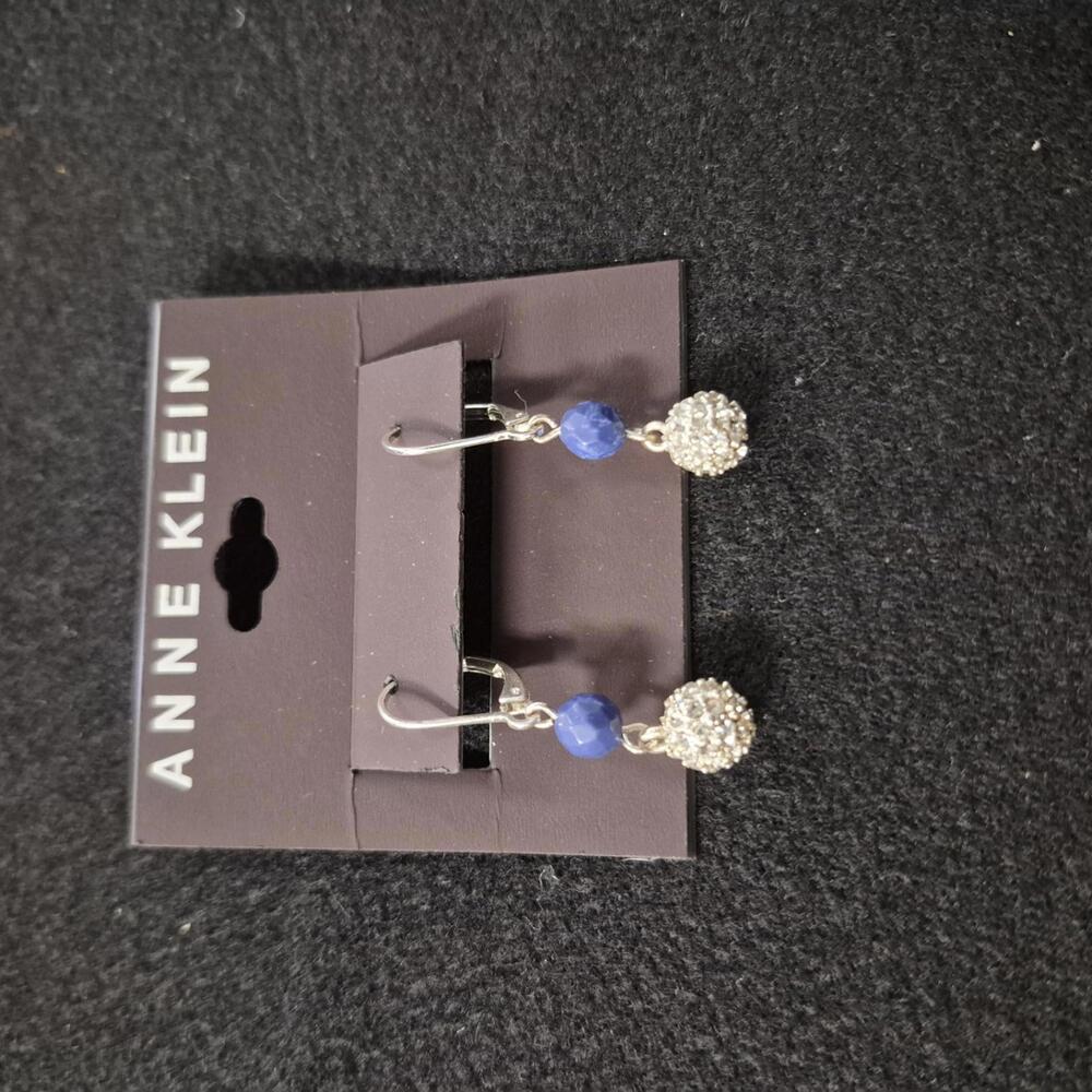 Anne Klein Womens Silver Blue Crystal Stone Drop Earrings - Picture 2 of 2